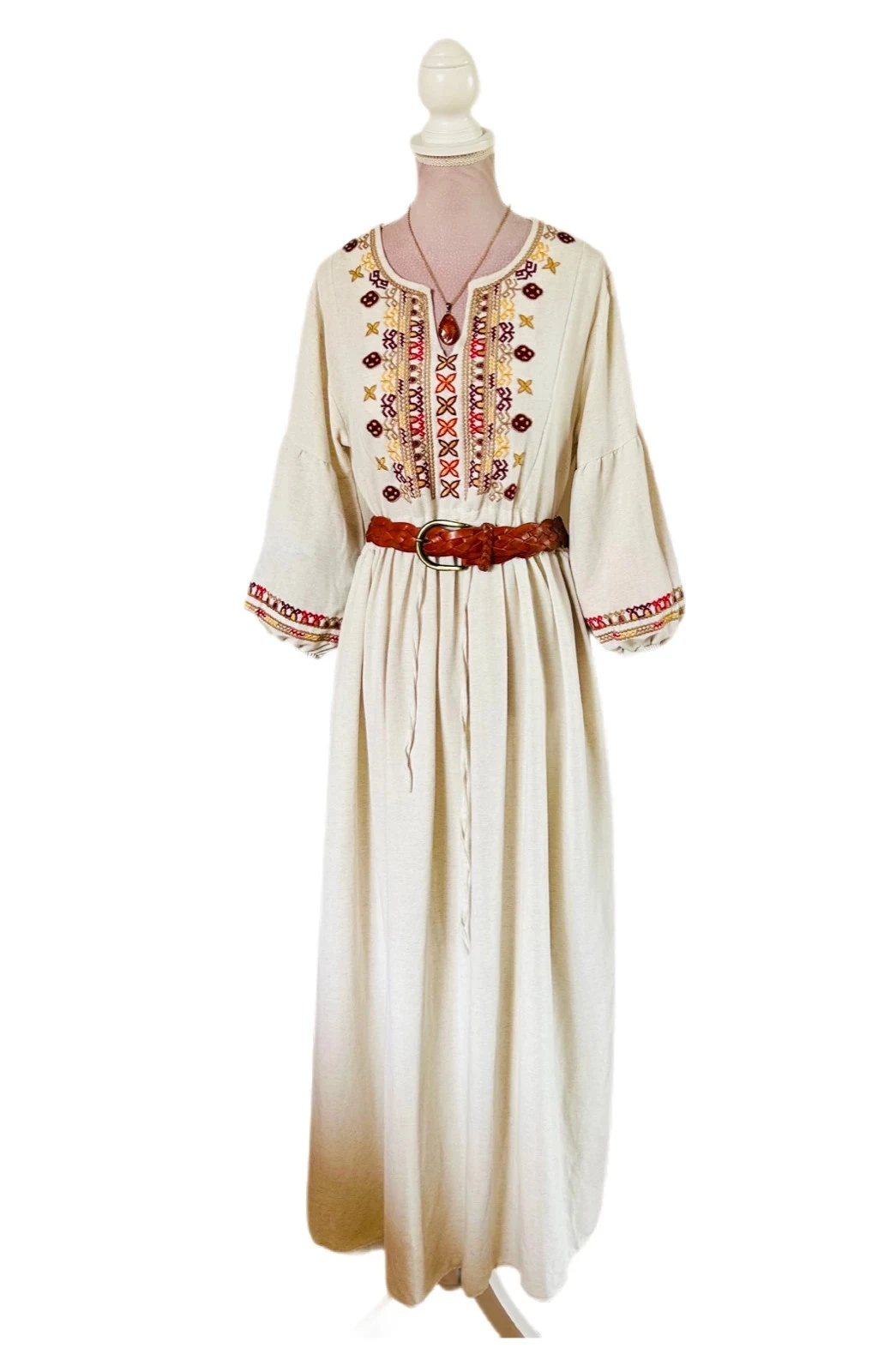 🧿🌿Vestido Bohème Folk Bordado de Istambul • Turkish Embroidered Maxi Dress S/36🌿🧿 – photo 4